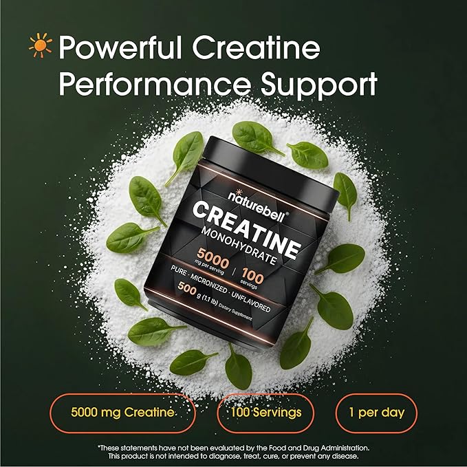 NatureBell Creatine Monohydrate Powder - 500g - Micronized Powder - Delivers 5,000mg Creatine Per Serving - Pre-Workout or Post-Workout Support* - Vegan & Keto Friendly - Unflavored