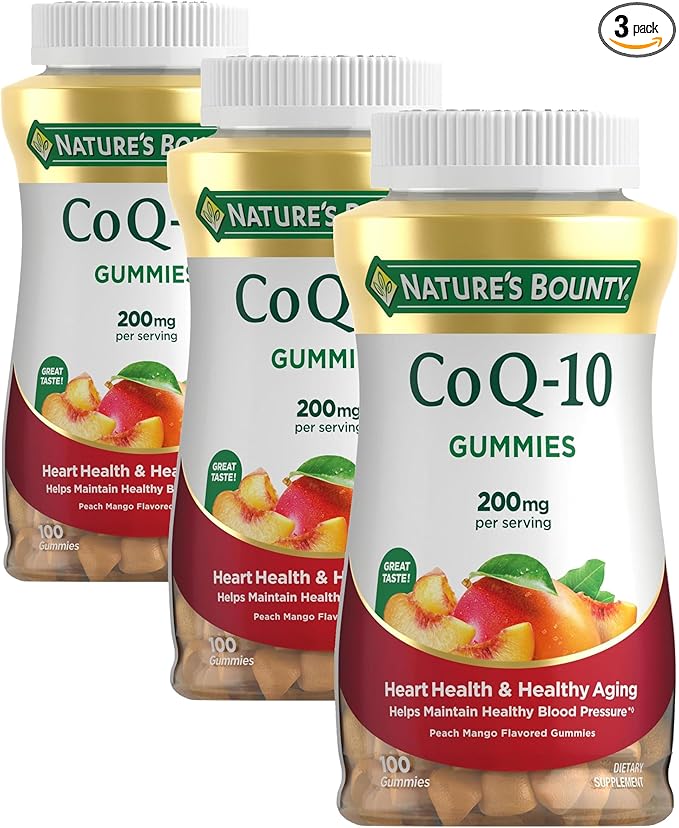 Nature's Bounty CoQ10 Gummies, Supports Heart Health, CoQ10 200mg, Peach Mango Flavor, 100 Coun (Pack of 3)