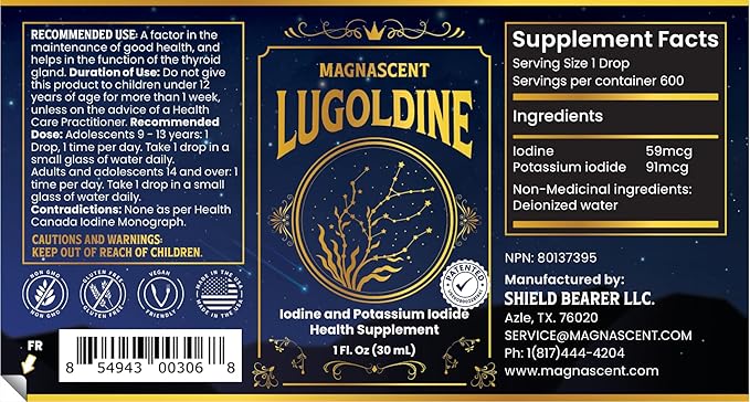 Lugoldine Iodine Drops 1 oz – Patented Process (US20090022816A1), 150 mcg Iodine (100% Daily Value), Alcohol-Free & Glycerin-Free, Liquid Iodine Supplement (1 Fl Oz (Pack of 2))