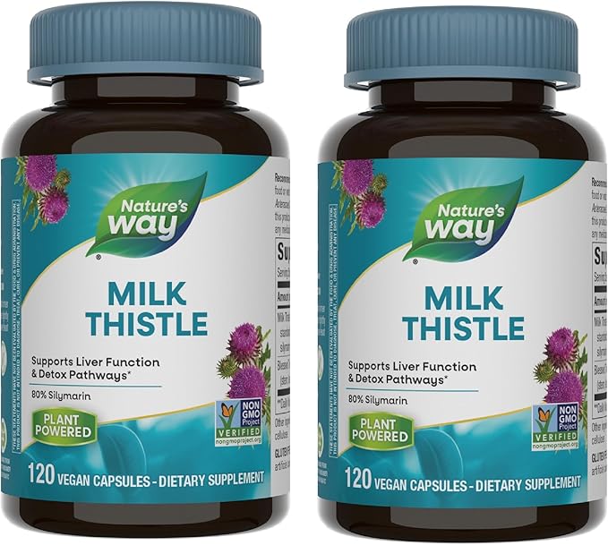 Nature's Way Standardized Milk Thistle 80% Silymarin per serving, TRU-ID Certified, Non-GMO Project Verified, Vegetarian, 120 Vegetarian Capsules, Pack of 2