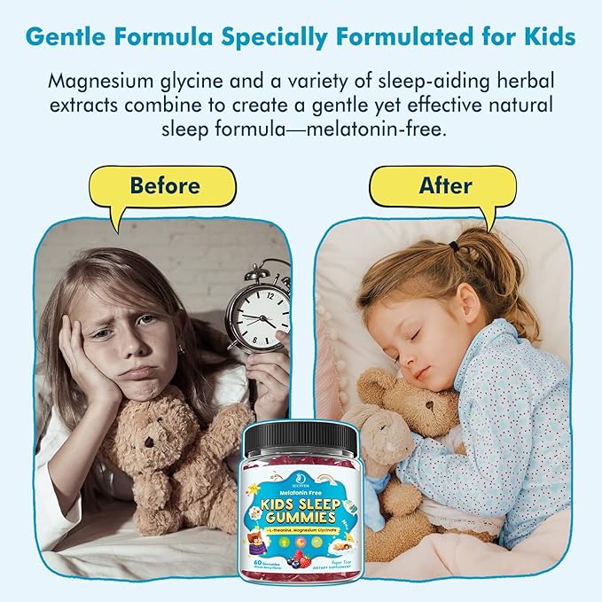 Kids Sleep Gummies with Magnesium Glycinate – Melatonin Free Bedtime Support for Kids – Calm & Relaxation with L-Theanine, GABA, Chamomile & Lemon Balm – Sugar Free Mixed Berry Flavor, 120 Gummies