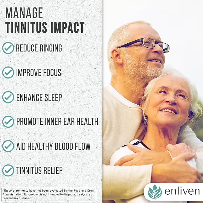 Tinnitus Relief Pills for Ear Ringing – Ear Tinnitus Relief for Ringing Ears with Flavonoids, B12 & Inositol – for Pain in Ears & Health Support – 180 Caplets – Daily Ear Ringing Relief Supplement