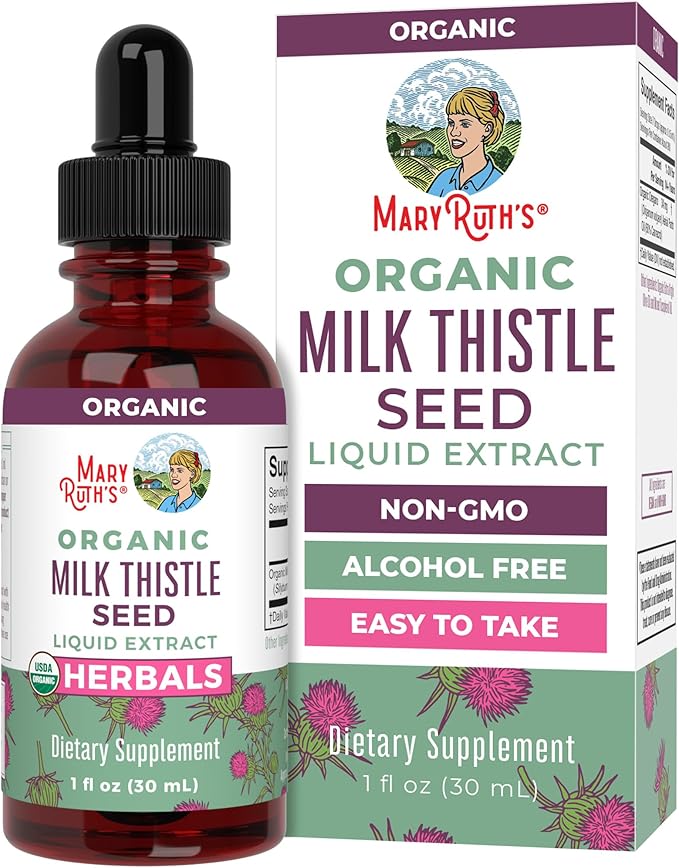 MARYRUTH'S Organic Milk Thistle Seed Liquid Extract Drops, 1 fl oz | 1,190 mg Milk Thistle Seed | Silybum marianum | Alcohol-Free | Vegan | USDA Organic | Non-GMO