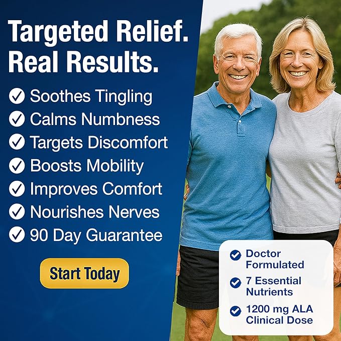 Neuropathy Support Supplement with 1200 mg Alpha Lipoic Acid to Fortify Nerves in Fingers Hands Toes & Feet – 1200mg ALA, Vitamins B12 B6 & B1, Magnesium – 30 Capsules