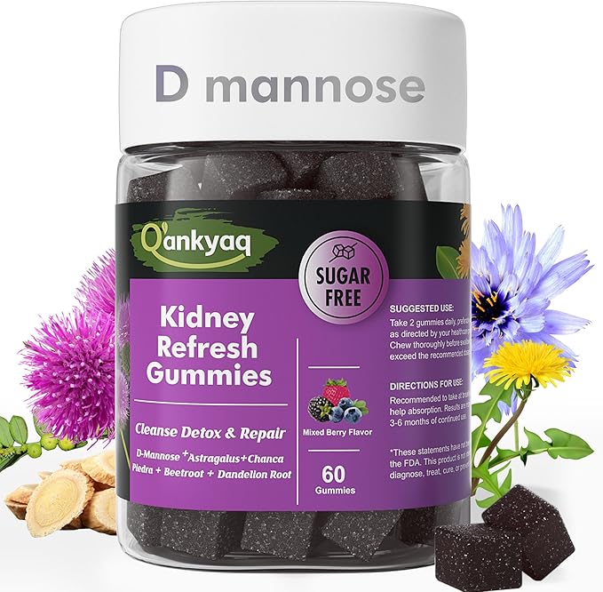 Q'ankyaq D mannose Gummies for Women, Kidney Cleanse Detox & Repair Gummies, Kids Sulforaphane Supplement, Broccoli Sprout Extract Liquid, Kids Appetite Booster (Ages 1+)
