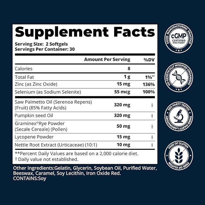 Saw Palmetto for Men Prostate Health Supplement, Medicinal Grade - Pumpkin Seed Oil - Graminex - Nettle Supports Urinary Function & Hair Loss Prevention, DHT Blocker