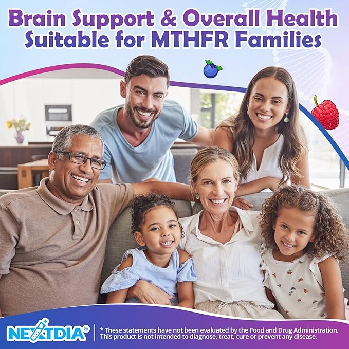 L-Methylfolate 1000 mcg + Methyl B12 Gummies for Kids & Adults - Active 5-MTHF, w/Omega-3 DHA & EPA(3:1), Choline & TMG, B6, Supports MTHFR Gene, Brain, Energy & Methylation, Sugar free, 60 Cts