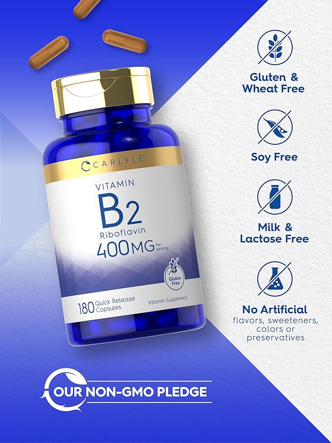 Carlyle Vitamin B-2 400mg | 180 Count | Non-GMO, Gluten Free Supplement | B2 Riboflavin