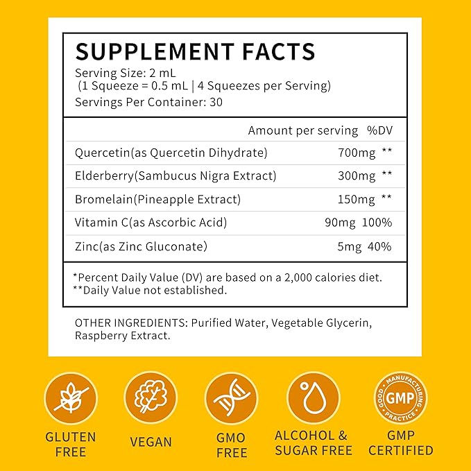 3 Pack Liposomal Quercetin with Bromelain Liquid Drops for Kis & Aldult- Higher Absorption, Quercetin Supplements 700mg w. Bromelain Elderberry Zinc Vitamin C for Immune, Heart, Antioxidant Support