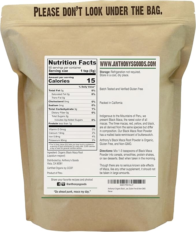 Anthony's Organic Black Maca Powder, 1 lb, Raw, Gluten Free & Non GMO (Pack of 2)