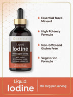Carlyle Liquid Iodine Drops 4 fl oz | 150 mcg | Iodine & Potassium Iodide Supplement | Vegetarian Liquid Tincture | Non-GMO, Gluten Free