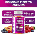 Vitamatic Prebiotic Fiber Gummies for Adults – 7g Fiber per Serving – 60 Pectin-Based Gummies Extra Strength, Zero Sugar Added – Supports Digestive Health & Regularity – Non-GMO, Vegan, Gluten-Free