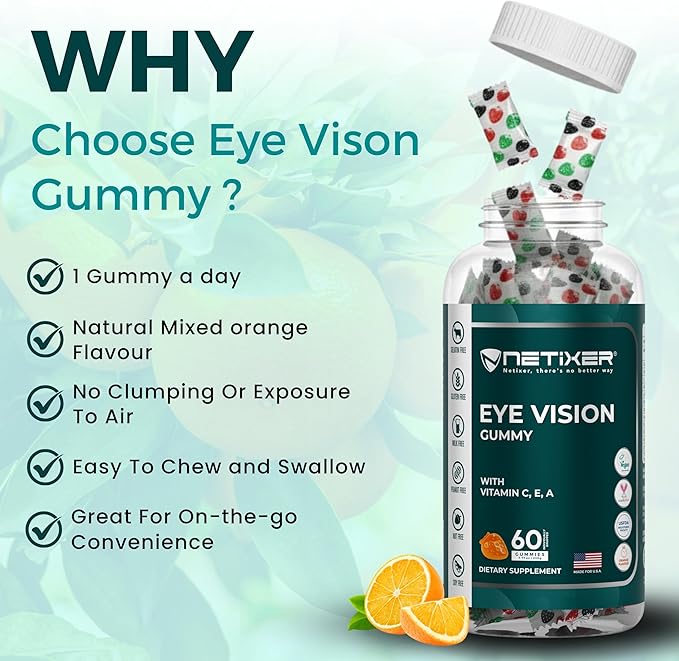 Eye Vision Gummies – 60 Berry-Flavored Vegan Gummies with Lutein, Zeaxanthin, Astaxanthin, DHA, Vitamins A, C, E – Gelatin-Free, Gluten-Free | Individually Wrapped