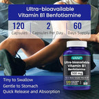 VANI 500MG Benfotiamine with B1, 5X Time Fat & Water Soluble Thiamine B1 Supplement – Third Party Tested, No Gluten (120 Capsules)