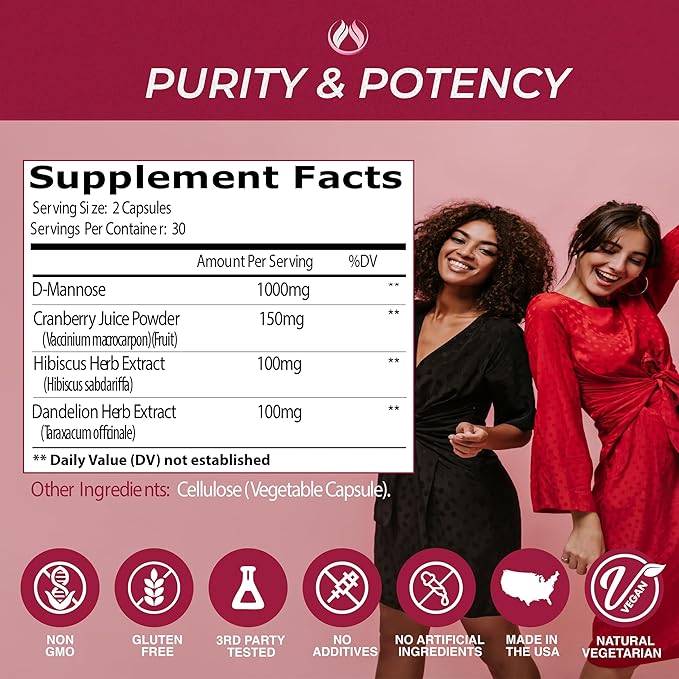 THE ENCLARE NUTRITION D Mannose with Cranberry Pills, Urinary Tract Health UTI Support, Kidney, Bladder, Liver Cleanse, Detox. D-mannose 1000mg Capsules, Cranberry Juice Powder, Dandelion & Hibiscus