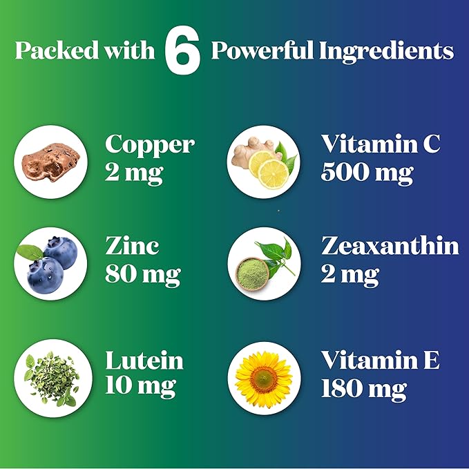 Superfood MD AREDS 2 Eye Vitamin & Mineral Supplement, Contains Lutein, Vitamin C and E, Zeaxanthin, Zinc with Added Copper - 180 Count