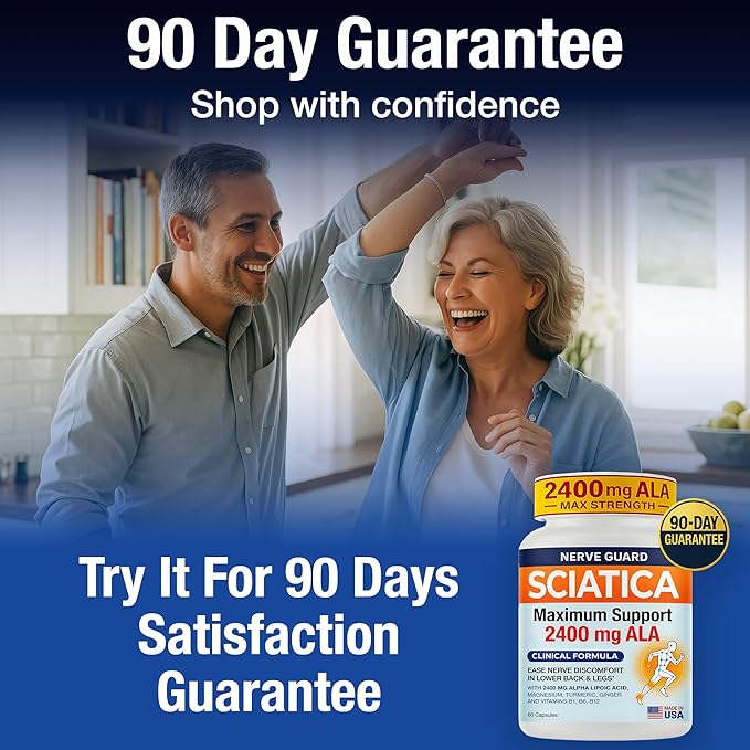 Sciatica Relief Supplement with 2400 mg Alpha Lipoic Acid – Maximum Strength Sciatic Nerve Support for Lower Back & Legs – 2400mg ALA, Vitamins, Magnesium, Turmeric & Ginger – 60 Capsules