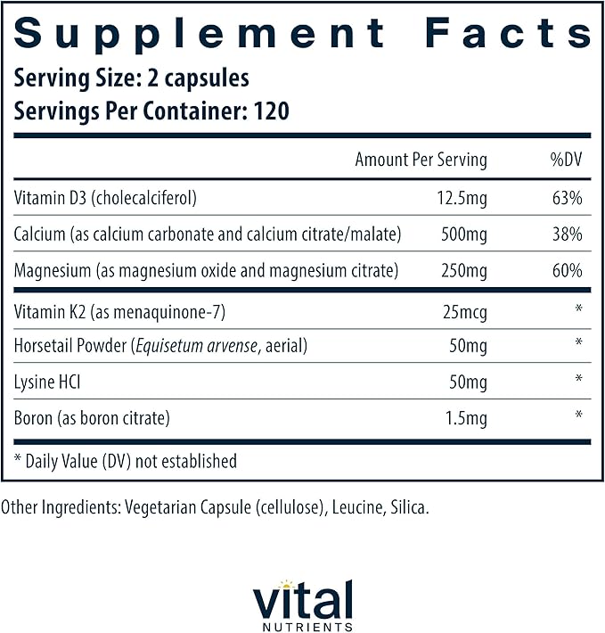 Vital Nutrients Osteo-Nutrients II - Vitamin K2 + D3, Calcium, Boron, and Magnesium for Bone Strength* - Healthy Heart Support - Vegetarian Supplement - Gluten, Dairy, Soy Free - 240 Capsules