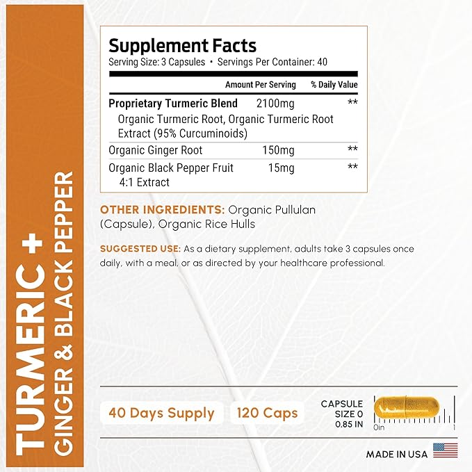 Turmeric Supplement Extra Strength 2265mg - Turmeric Curcumin Supplement w/BioPerine Black Pepper - Tumeric and Ginger Supplements, 95% Curcuminoids, Supports Immune & Joint Health, 120 Caps