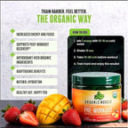Organic Muscle Organic Pre Workout Powder, Strawberry Mango — USDA Organic Superfood Blend | Maca, Beet Root, Cordyceps, Rhodiola | 150mg Natural Caffeine, Vegan, No Jitters, 20 Servings