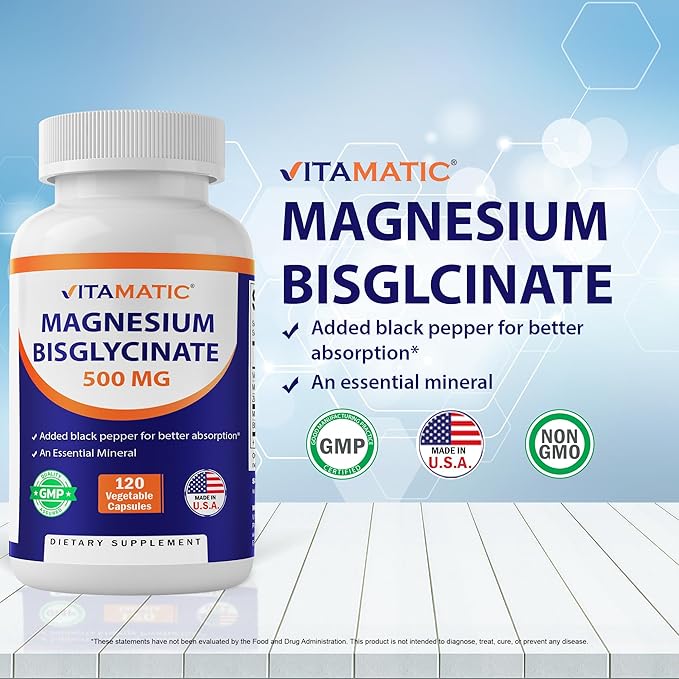 Vitamatic Magnesium (from Bisglycinate & Oxide) with Vitamin D3 & Zinc - 120 Veg Capsules - Supports Muscle, Joint, Nerve & Heart Health – Non-GMO, Gluten-Free (Pack of 2)