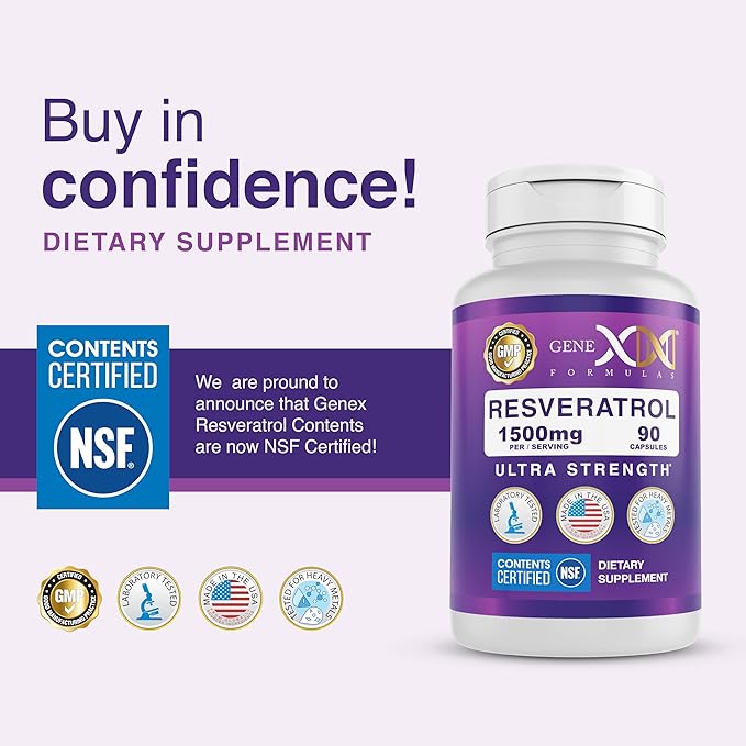 Genex Formulas 1500mg Resveratrol with BioPerine for Absorption (3 Pack) | Organic Trans-Resveratrol Capsules from Japanese Knotweed, Antioxidant Supplement for Healthy Aging