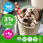 Orgain Organic Vegan Protein Powder, Cookies & Cream - 21g Plant Based Protein, 7g Prebiotic Fiber, Low Net Carb, No Lactose Ingredients, No Added Sugar, Non-GMO, For Shakes & Smoothies, 2.03 lb