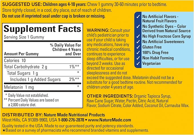 Nature Made Kids First Sleep Melatonin Gummies,100% Drug-Free Sleep Aid,Kids-Sleep Gummies for Restful-Sleep,45 Count (Pack of 2)