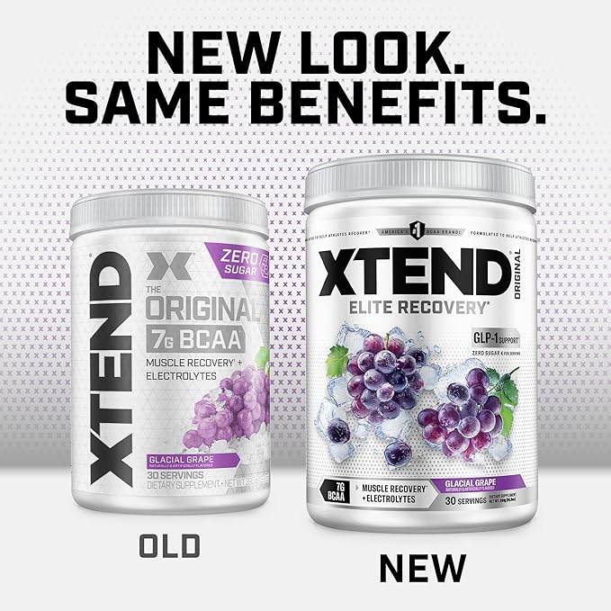 Xtend Original BCAA Powder, 7g BCAAs and 2.5g L-Glutamine for Muscle Recovery Hydration and Lean Muscle, Sugar Free Intra and Post Workout Drink with Electrolytes, Glacial Grape, 30 Servings