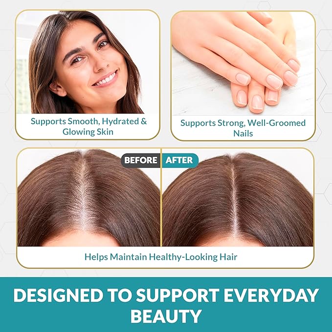 Biotin 10,000 Mcg Hair Growth Vitamins for Women – Keratin, Collagen, Msm, Bamboo Silica, Hyaluronic Acid & Vitamin B Complex – Hair Loss & Thinning Hair Support – Hair Skin and Nails – 120 Capsules