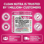 Methylated Multivitamin for Women Vitamins B6 Methyl B12 A B C D K E Folate Choline Omega 3 Thiamine Riboflavin Iron Iodine Magnesium Zinc Selenium Copper Calcium 90 Capsules by Clean Nutra