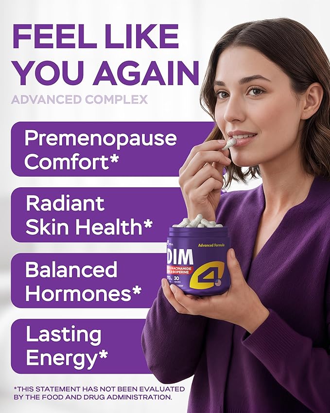 4Well Products Dim Supplement 370mg Complex with Zinc, Niacinamide - Estrogen Blocker for Women & Men, Hormone Balance - Hormonal Acne, Menopause and Antioxidant Support, Diindolylmethane 30 Capsules