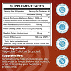 Cordyceps Mushroom Capsules - Immune & Energy Support Supplement with Cordyceps Militaris, Maca Root, Ginseng, Rhodiola, Mushroom Supplement for Endurance, Stamina, Athletic Performance, 60 Capsules