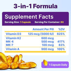 InnovixLabs Vitamin D3 K2-5000 IU Vitamin D3 Plus 600 mcg Vitamin K2 MK4 and MK7 for Max Calcium Absorption, Supports Bone, Immune, Heart Health, 3rd Party Tested, Gluten Free, 60 Softgels
