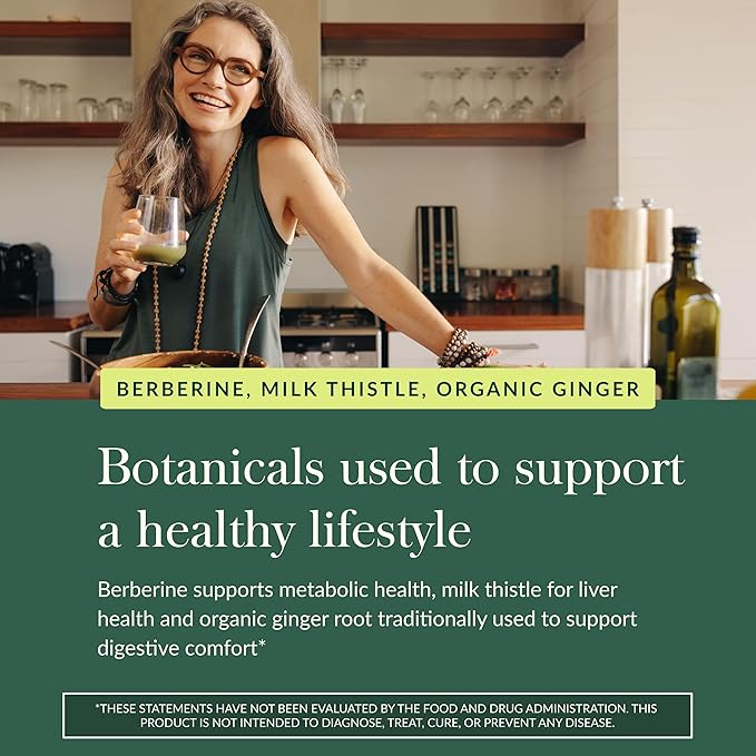Gaia Herbs Berberine & Milk Thistle - Milk Thistle & Berberine Supplement with Ginger Root - Supports Liver Health* - Vegan, Gluten-Free, Dairy-Free, Non-GMO Project Verified - 60 Capsules