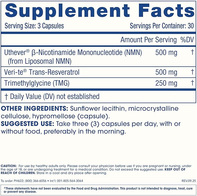 Liposomal NMN Pro Complete™ (90 Capsules) - Liposomal Uthever® NMN, Trans-Resveratrol, TMG