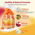 90 Count Magnesium Glycinate Gummies w/Ashwagandha Supplement - Sugar Free Zinc Magnesium Glycinate Supplement Ashwagandha Gummies for Adults Orange Flavor