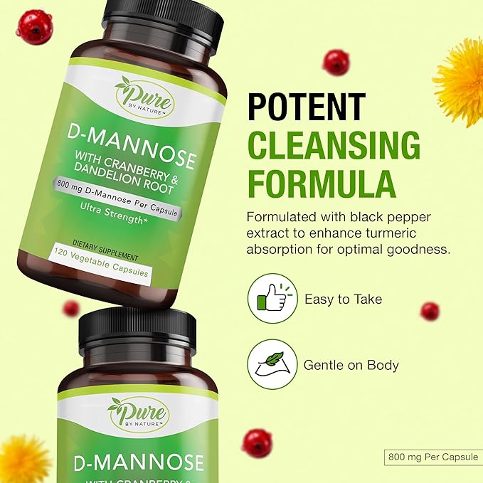 Pure by Nature D-Mannose with Cranberry and Dandelion Root, 120 Count