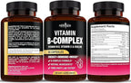 Vitamin B Complex for Men & Women - Made in USA - B-Complex: B1, B2, B3, B5, B6, B7, B8, B9, B12 with Vitamin C, Choline, Inositol - Energy, Brain & Heart Support Supplement - 60 Vegan Capsules