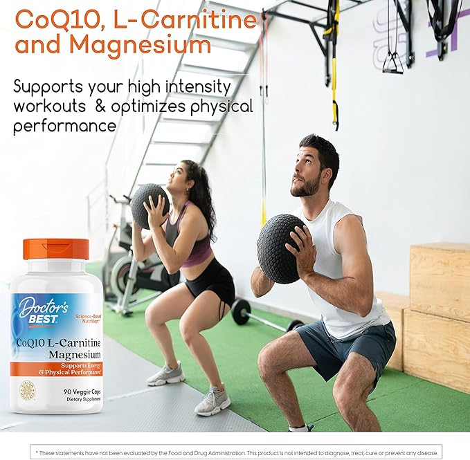 Doctor's Best CoQ10 L-Carnitine Magnesium Supplement - Energy & Exercise Support for Men & Women, Naturally Fermented Coenzyme Q10, Gluten Free, Soy Free, Vegan Formula - 90 Veg Caps