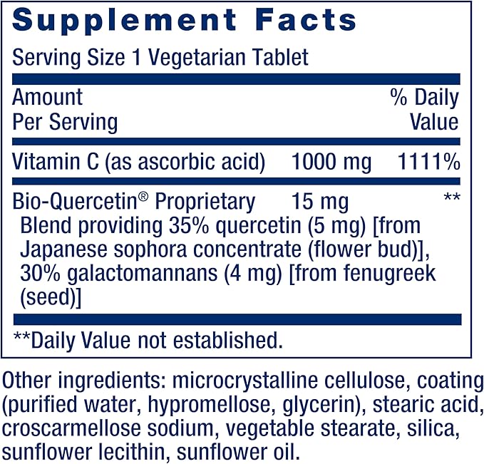 Life Extension Vitamin C and Bio-Quercetin®,Cardiovascular Health Supplement,Immune Support,Highly absorbable,quercetin,Vitamin C,Gluten Free,Non-GMO,Vegetarian,250 Tablets,(Pack of 2)