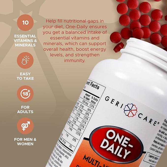 GeriCare One-Daily Multi-Vitamin Tablet, 1000 Count Adult Multivitamin Supplement for Men & Women | Easy-to-Take Dietary Supplement with Vitamins A, C, D3, B, Calcium| Vitamin & Mineral Complex