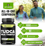 WELBUDA 1000mg Tudca Supplement with Milk Thistle Extract - 60 Vegan Capsules - Support for Immune System, Digestion Health, Body Purification & Brain Health