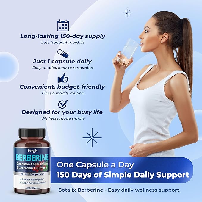 Premium Berberine Supplement with Ceylon Cinnamon, Bitter Melon, Milk Thistle - 150 Day Supply (150 Count (Pack of 1))