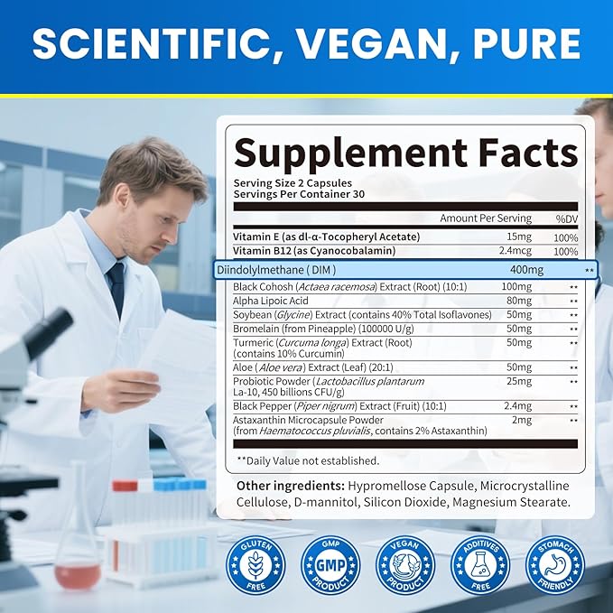 Lukaree DIM Supplement 400MG for Women - 12 in 1 Liposomal Dim Capsules- with Black Cohosh, Soy Isoflavones & Alpha Lipoic Acid, Vegan, 120 Ct.