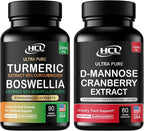 Turmeric Boswellia Extract Supplement 2000 mg + D-Mannose with Cranberry Extract Capsules 1500mg – High Potency USP Grade D-Mannose Supplement with Whole Fruit Cranberry Powder – Urinary Tract Support