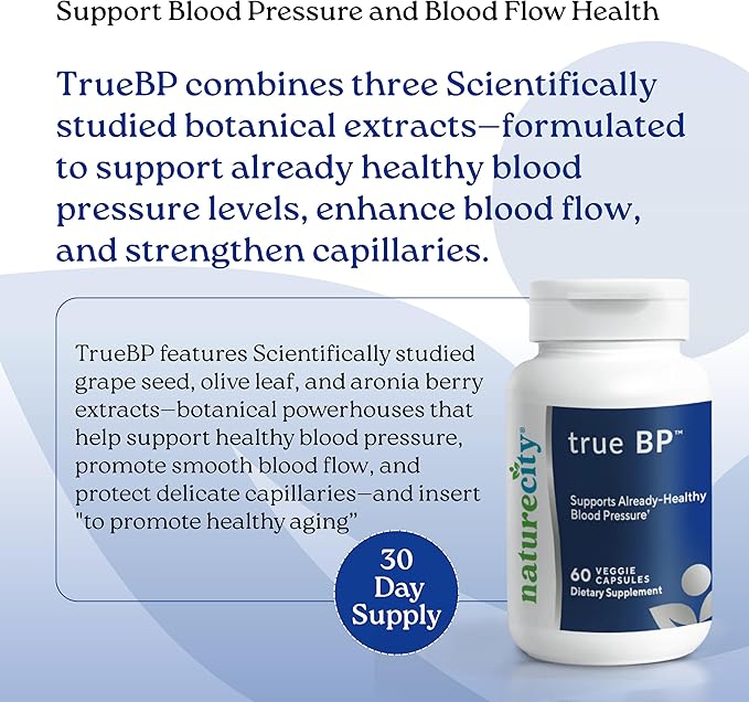 NatureCity True-BP | Supplements to Support Blood Flow for Heart Health | MegaNatural-BP 80mg 16% Oleuropein (60 Veggie Capsules) Non-GMO, Gluten Free