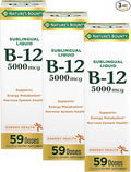 Nature's Bounty Vitamin B12 5000 mcg Sublingual Liquid,Cardiovascular Health & Cellular Energy Support,2 Fl Oz,(Pack of 3)