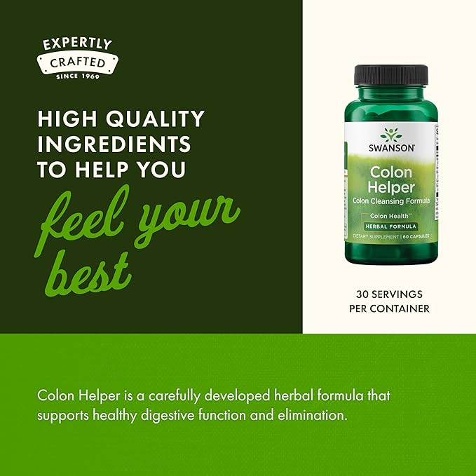Swanson Colon Helper Herbal Digestive Supplement for Adults Seeking Healthy Eliminations with Goldenseal, Slippery Elm & Aloe (60 Capsules, 2 Pack)