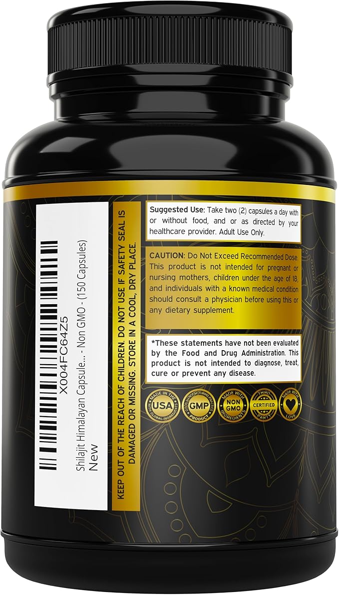 Shilajit Capsules with 85+ Trace Minerals (75 Day Supply, 1000mg Extract per Serving) Himalayan Shilajit for Men & Women with Fulvic Acid - Third Party Tested Supplement, Non GMO, Vegan & USA Made